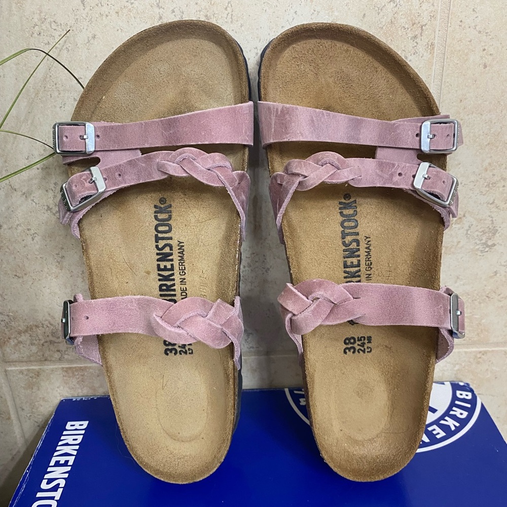 BIRKENSTOCK Women's Franca Braided Lavender LEATHER Sandals 38 Regular ($130)